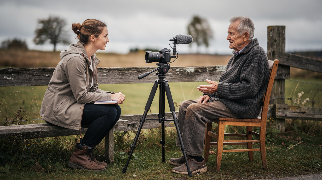 Photographer interviewing a local resident